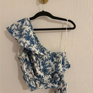 Chelsea & Violet Blue Floral One-Shoulder Blouse